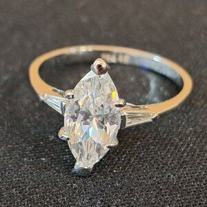 Marquise Cut CZ Baguette Engagement Ring 18 Karat Gold Electroplate Size 8